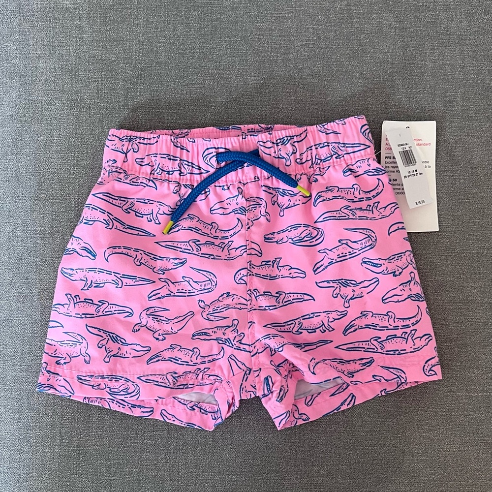 Old Navy 12-18 month boy swim pink alligator